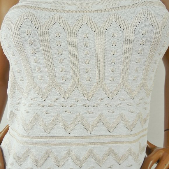 WHITE HOUSE BLACK MARKET Top L Stretch Knit Tank Shirt Ivory/Tan Sleeveless - Picture 5 of 10